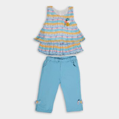 Girls' Multicolor Striped Sleeveless Top and Capri Set