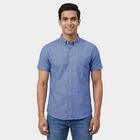 Men's Navy Blue Classic Collar Printed Casual Shirt, मध्यम नीला, small