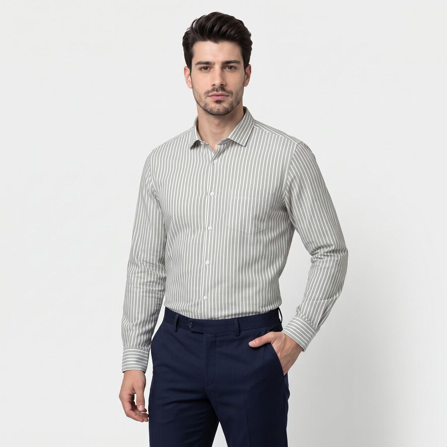 Men's Sage Green Slim Fit Formal Shirt, हल्का हरा, large