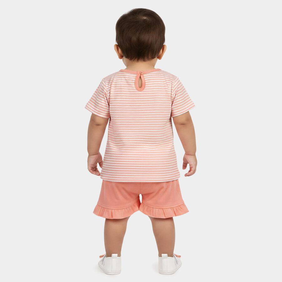 Infants Peach Cotton Shorts Set, Peach, large