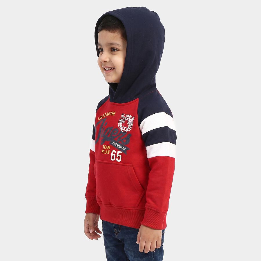 Boys' Maroon Hoodie Neck Graphic Sweatshirt, मरून, large