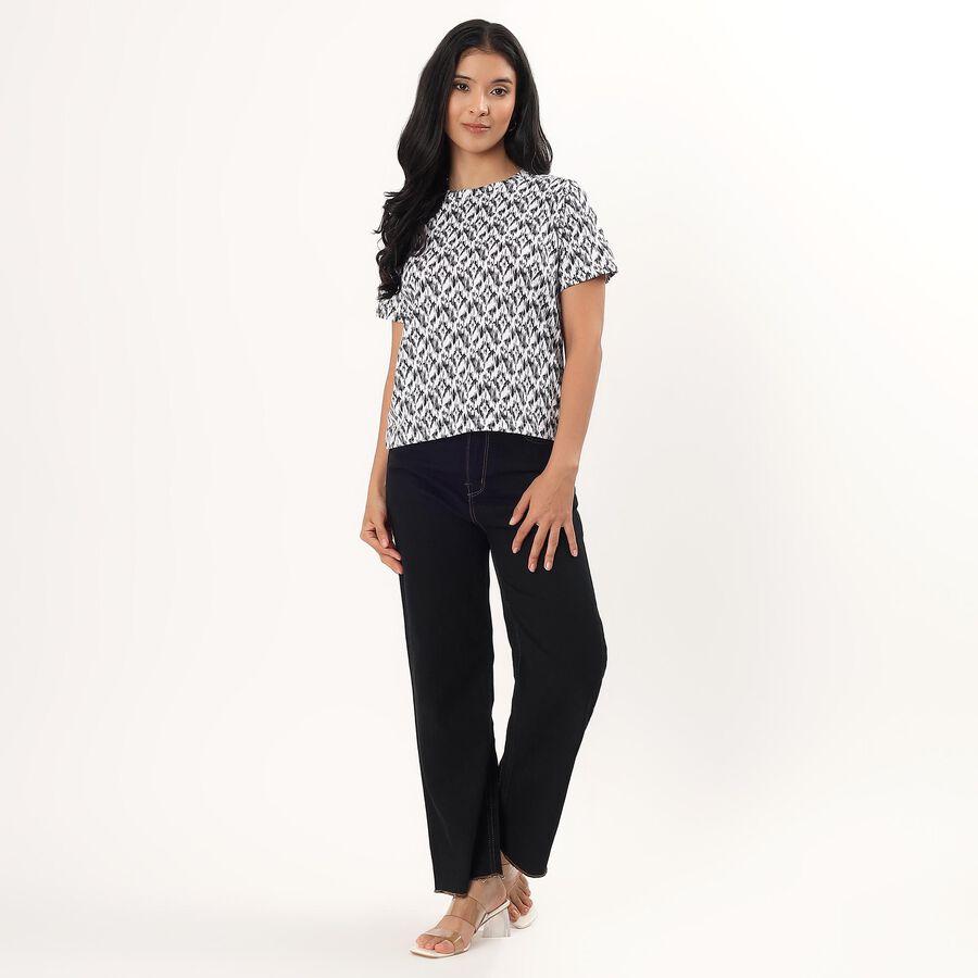 Women's Black 100% Cotton Round Neck Casual T-Shirt, Black, large