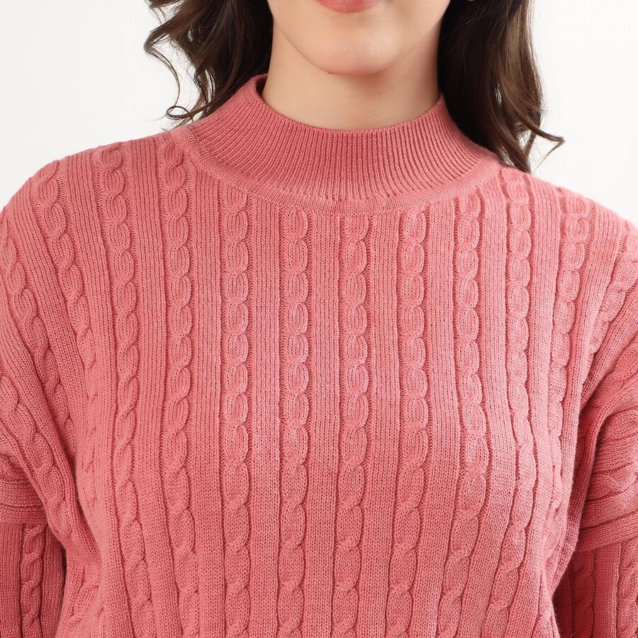 Women's Dusty Pink High Neck Cropped Pullover, गुलाबी, large image number null
