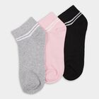 Women's Grey, Pink and Black Regular Fit Ankle-Length Socks Pack of 3, Assorted, small