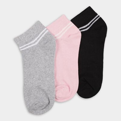 Women's Grey, Pink and Black Regular Fit Ankle-Length Socks Pack of 3