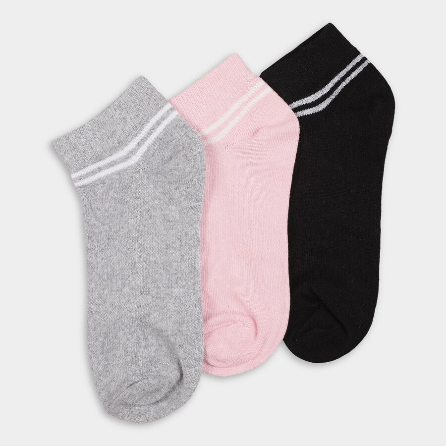 Women's Grey, Pink and Black Regular Fit Ankle-Length Socks Pack of 3, Assorted, large