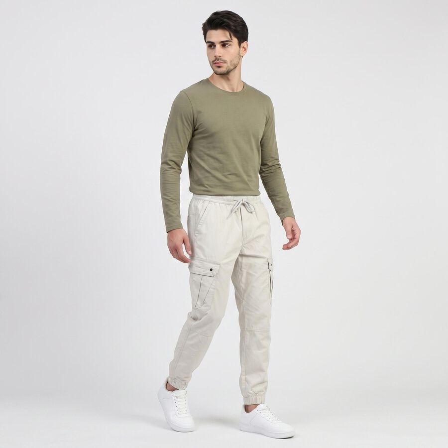 Men's Silver Slim Fit Cargo Trousers, सिल्वर, large