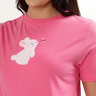 Women's Bright Fuchsia Pink Cotton Round Neck Casual T-Shirt, रानी (फ्यूशिया), small
