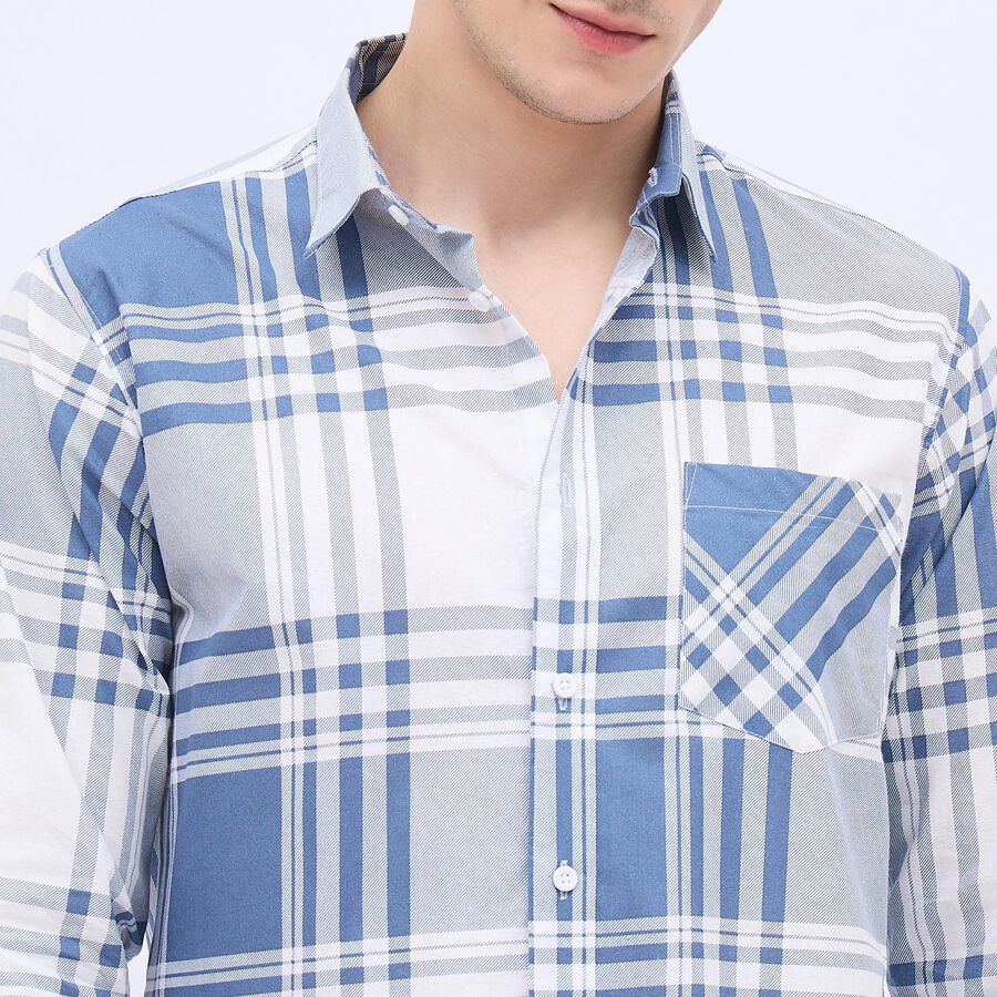 Men's Muted Steel Blue Cotton Classic Casual Shirt, Dark Blue, large image number null