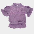 Girls Purple High Neck Romantic T-Shirt, लाइलेक, small