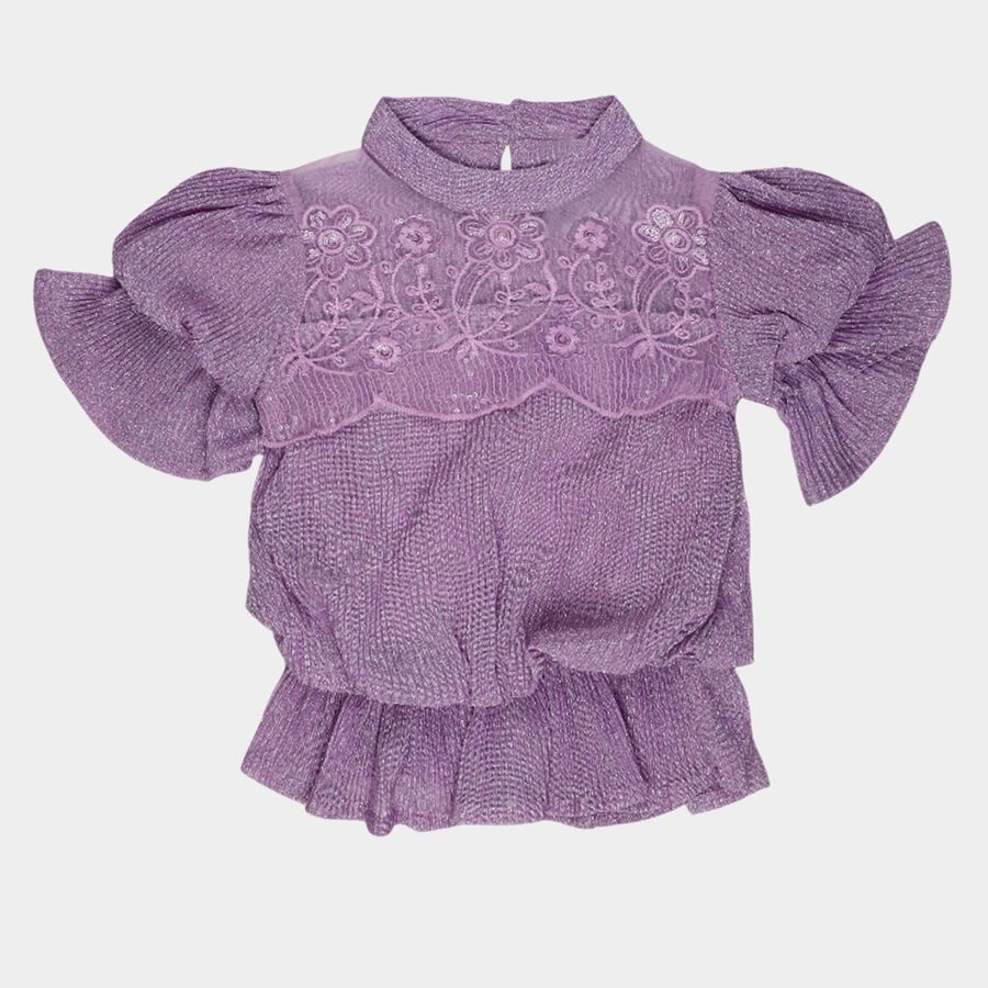 Girls Purple High Neck Romantic T-Shirt, लाइलेक, large