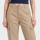 Women's Beige Straight Fit Cargo Trousers, गहरा पीला, small