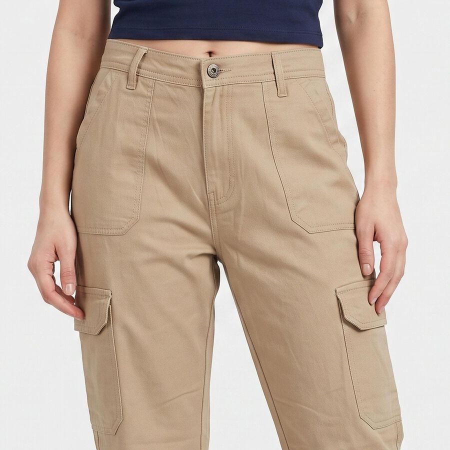 Women's Beige Straight Fit Cargo Trousers, गहरा पीला, large