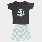 Infants' Charcoal 100% Cotton Round Neck Graphic Baba Suit, Charcoal, small