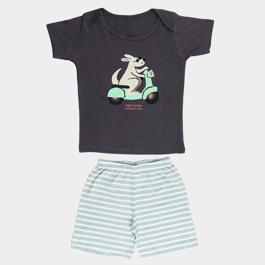 Infants' Charcoal 100% Cotton Round Neck Graphic Baba Suit, Charcoal, large