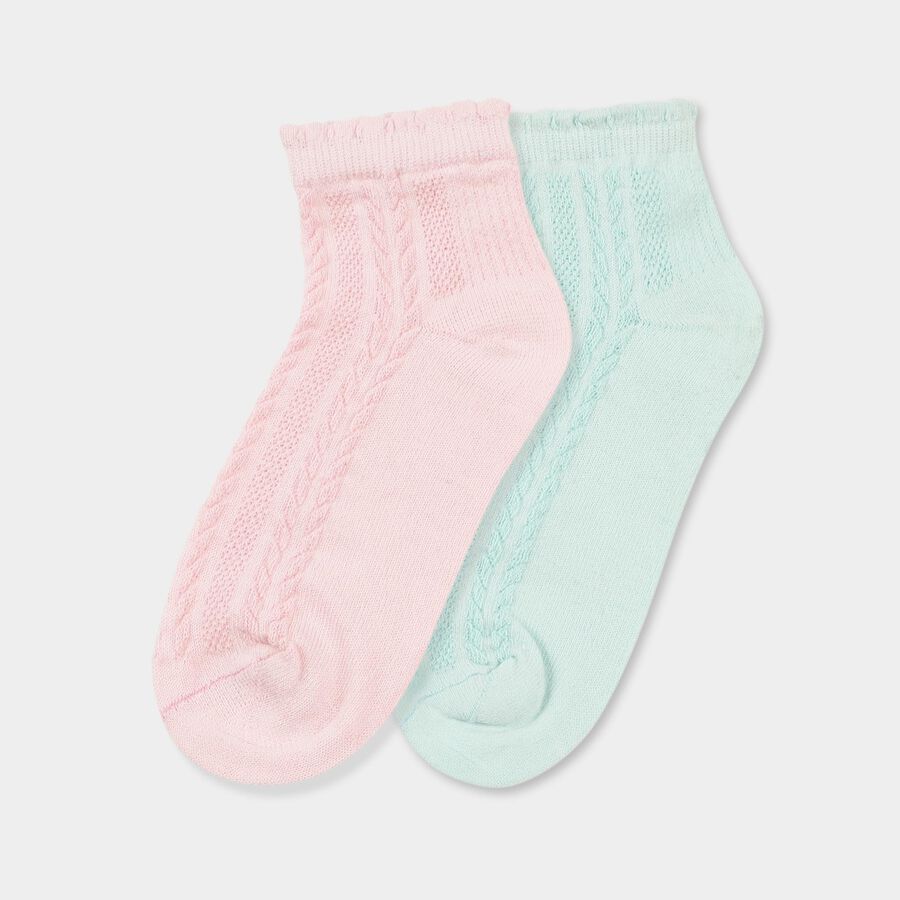 Girls' Soft Pastel Pink and Light Mint Green Regular Fit Cable Knit Ankle Socks Pack of 2, Light Green, large image number null