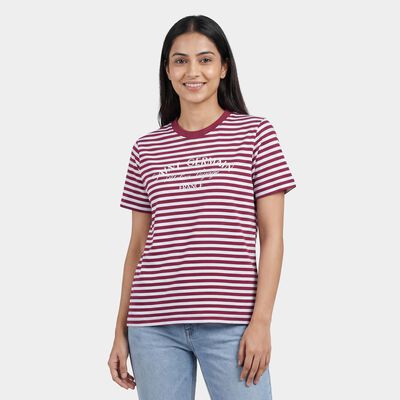 Women's Purple Cotton Blend Round Neck Casual T-Shirt