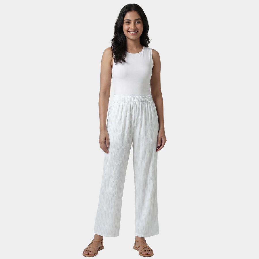 Women's Off White Neutral Relaxed Fit Solid Palazzos, Off White, large