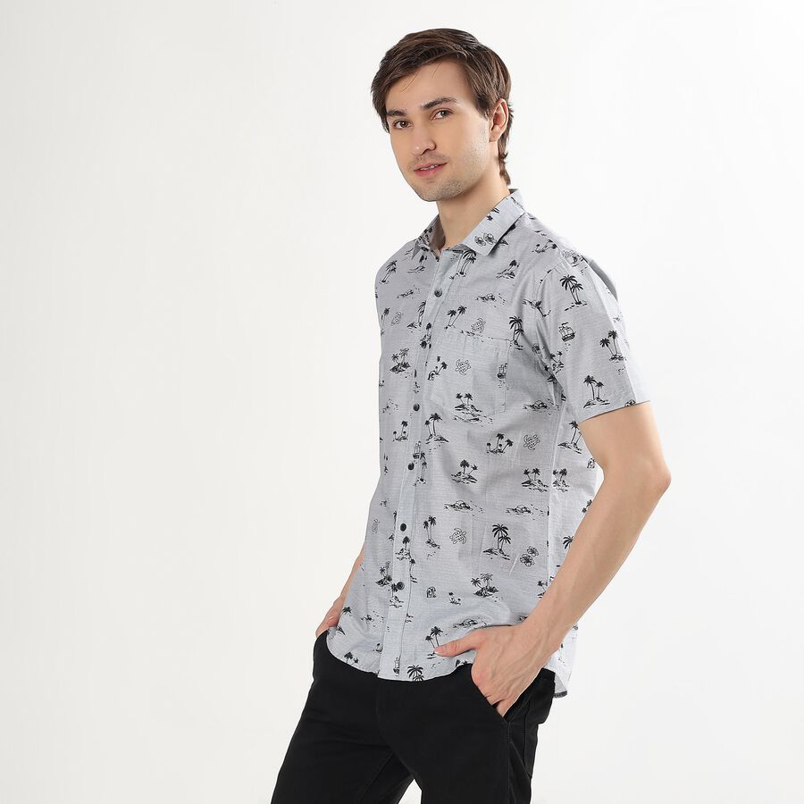 Men's Light Grey Cotton Classic Collar Casual Shirt, Light Grey, large