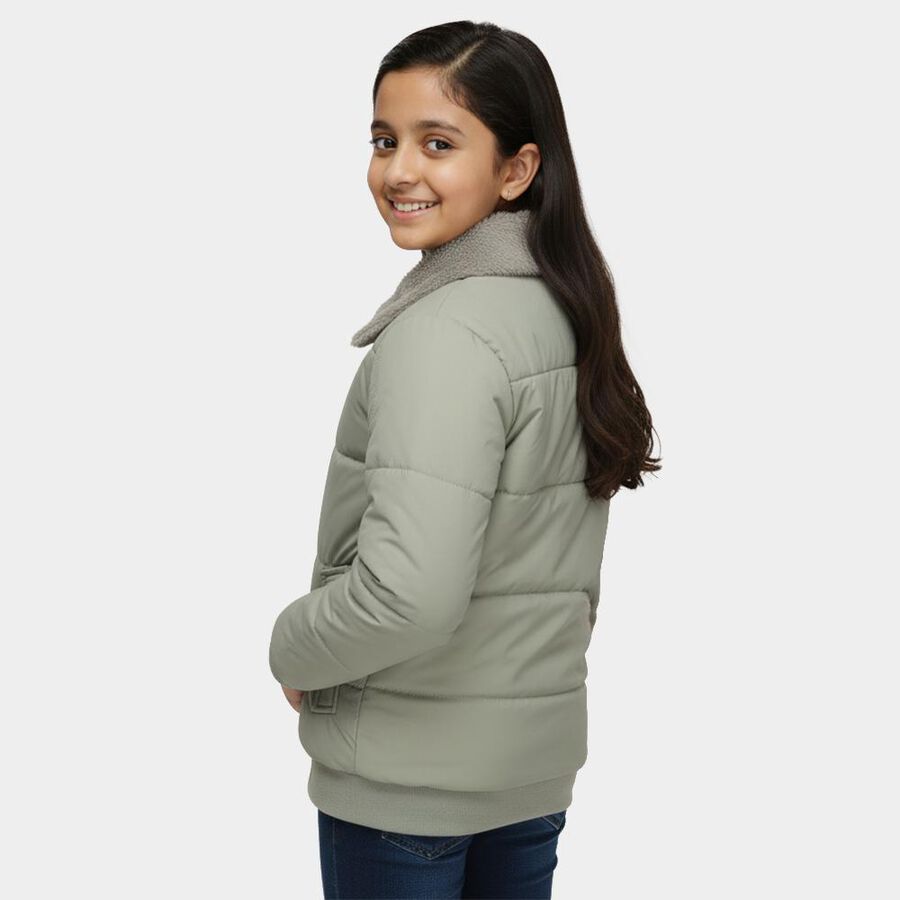 Girls' Light Sage Green Shawl Collar Casual Jacket, Light Green, large image number null