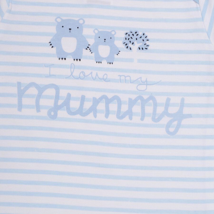 Infants' Light Blue Cotton Boat Neck Striped Baba Suit, Light Blue, large image number null
