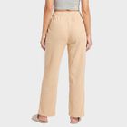 Women's Beige Straight Fit Solid Drawstring Pyjama, Beige, small