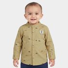Infants Beige Cotton Long Sleeve Mandarin Collar Shirt, Beige, small