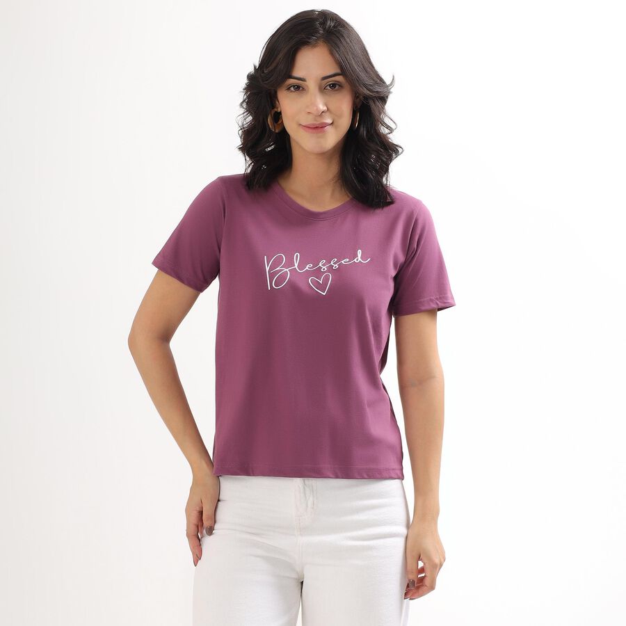 Women's Muted Purple Round Neck T-Shirt, Pink, large image number null