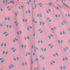 Girls' Pink Regular Fit Bow Printed Cotton Blend Pyjama, हल्का गुलाबी, small