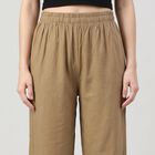 Women's Beige Regular Fit Solid Palazzos, खाकी, small