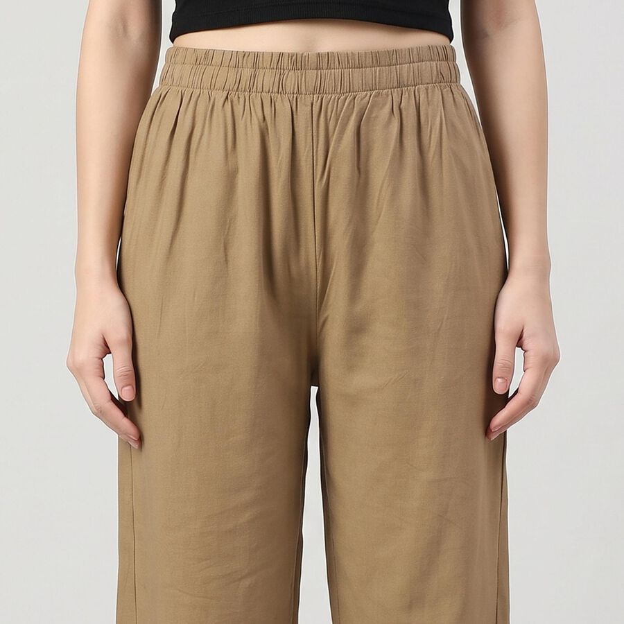 Women's Beige Regular Fit Solid Palazzos, खाकी, large