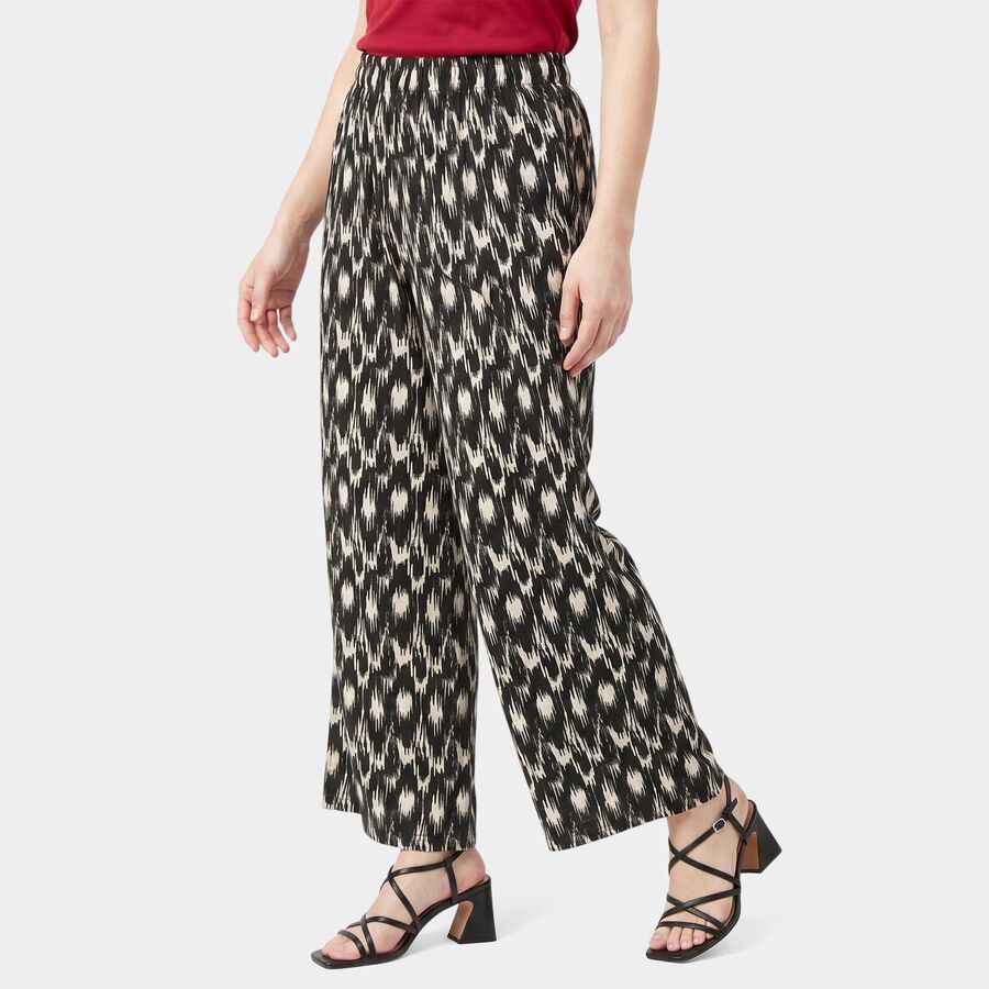 Women's Black Regular Fit Printed Palazzos, काला, large