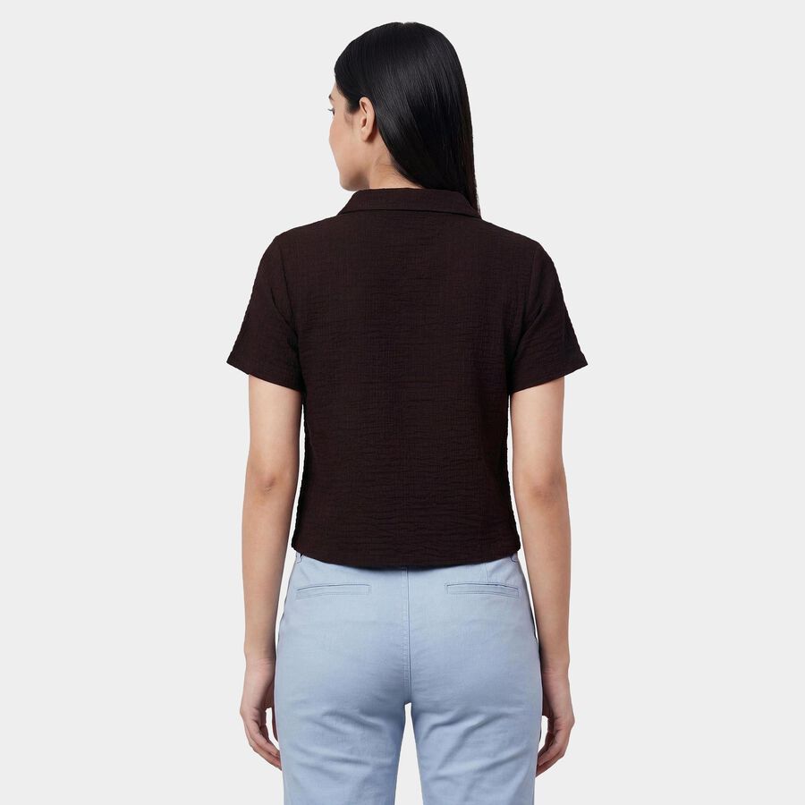 Women's Brown Classic Collar Classic Shirt, Brown, large