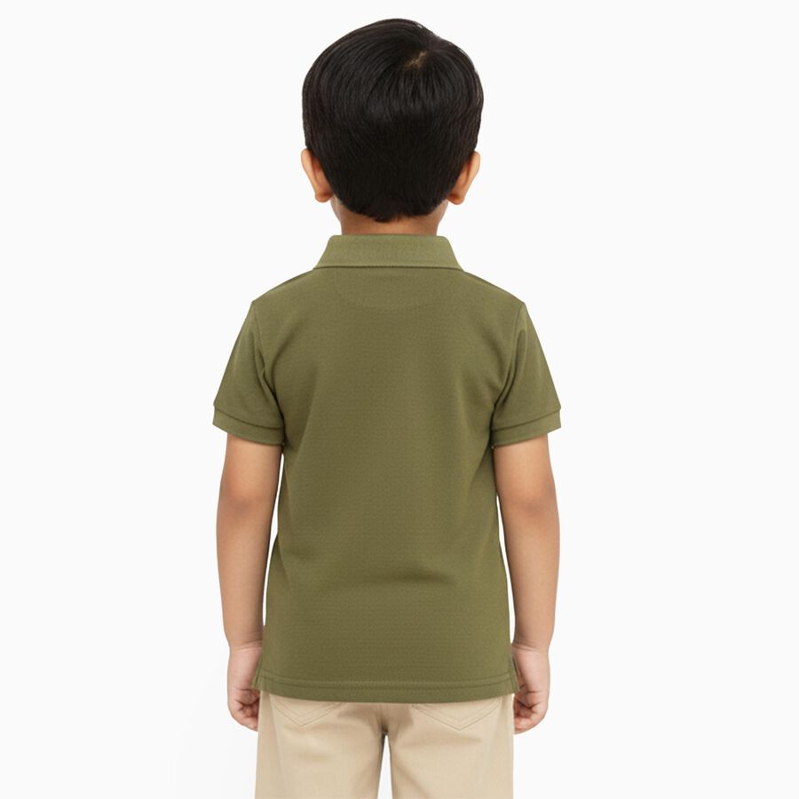 Boys Muted Olive Green Polo Neck Casual T-Shirt, Olive, large
