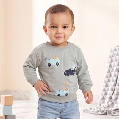 Infants' Light Blue Crew Neck Graphic Print Sweatshirt