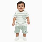 Infants' Light Green Cotton Round Neck Striped Baba Suit, Light Green, small