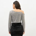 Women's Metallic Silver Asymmetric Party Wear Crop Top, Silver, small
