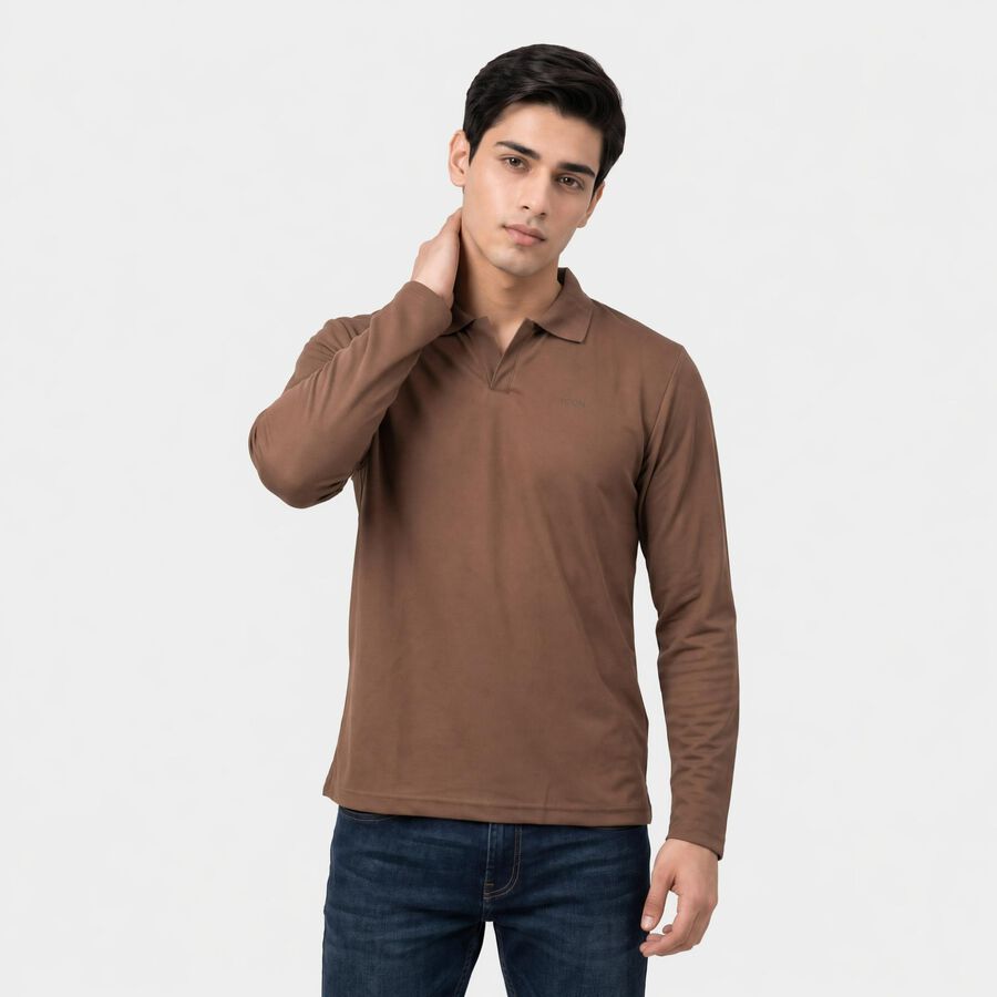 Men's Brown Polo Neck Polo T-Shirt, भूरा, large