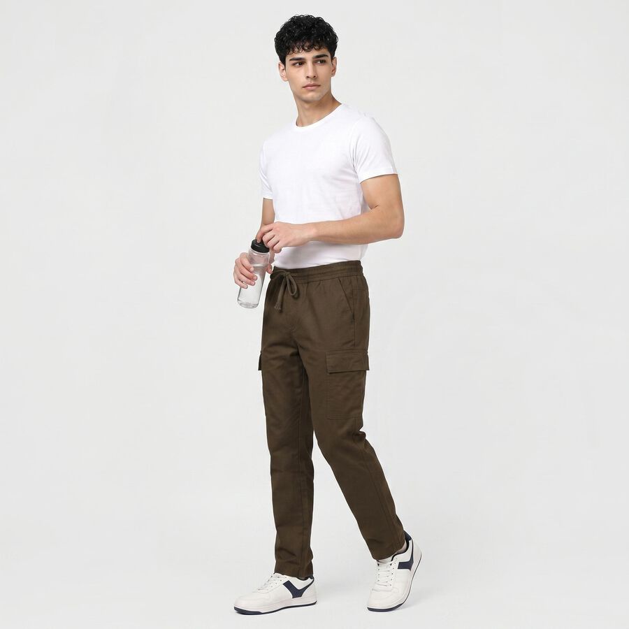 Men's Olive Green Relaxed Fit Cargo Trousers, Olive, large