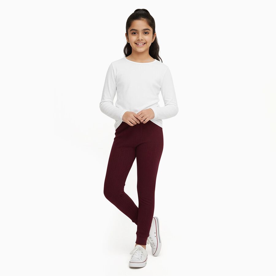 Girls' Thermal Lower, वाइन, large image number null
