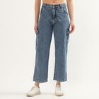 Women's Light Blue Wide-Leg Washed Jeans, मध्यम नीला, small