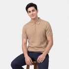 Men's Beige Polo Neck Polo T-Shirt, गहरा पीला, small