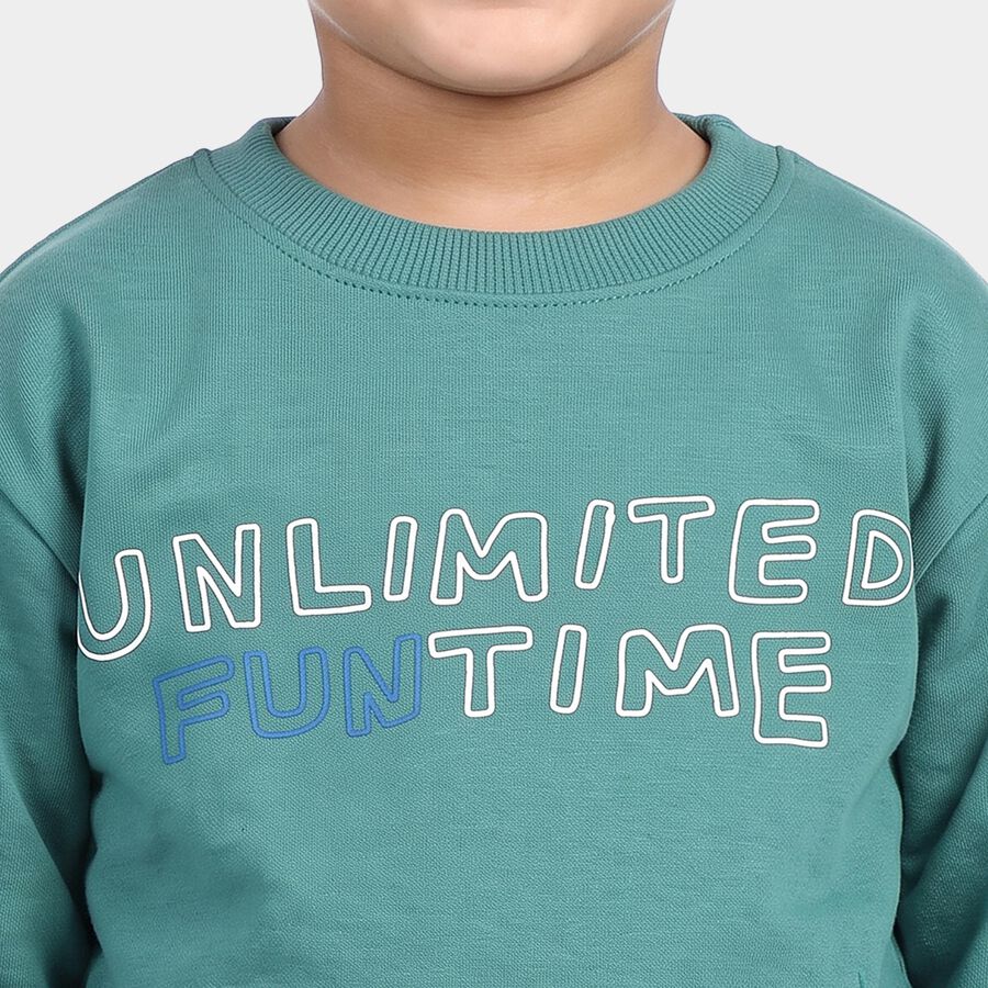 Boys' Dark Green Crew Neck Pullover Sweatshirt, Dark Green, large