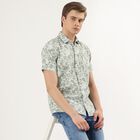 Men's Light Green Cotton Half Sleeve Spread Collar Casual Shirt, Light Green, small