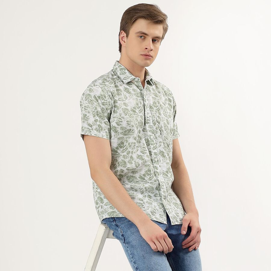 Men's Light Green Cotton Half Sleeve Spread Collar Casual Shirt, Light Green, large