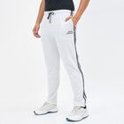 Men's Ash Grey Regular Fit Side-Striped Track Pants, एक्रू मिश्रित, small