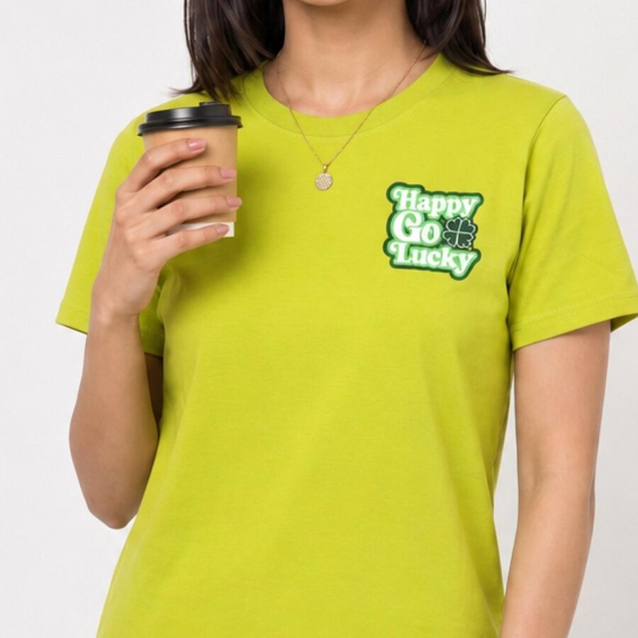 Women's Green Round Neck Regular T-Shirt, Neon Green, large