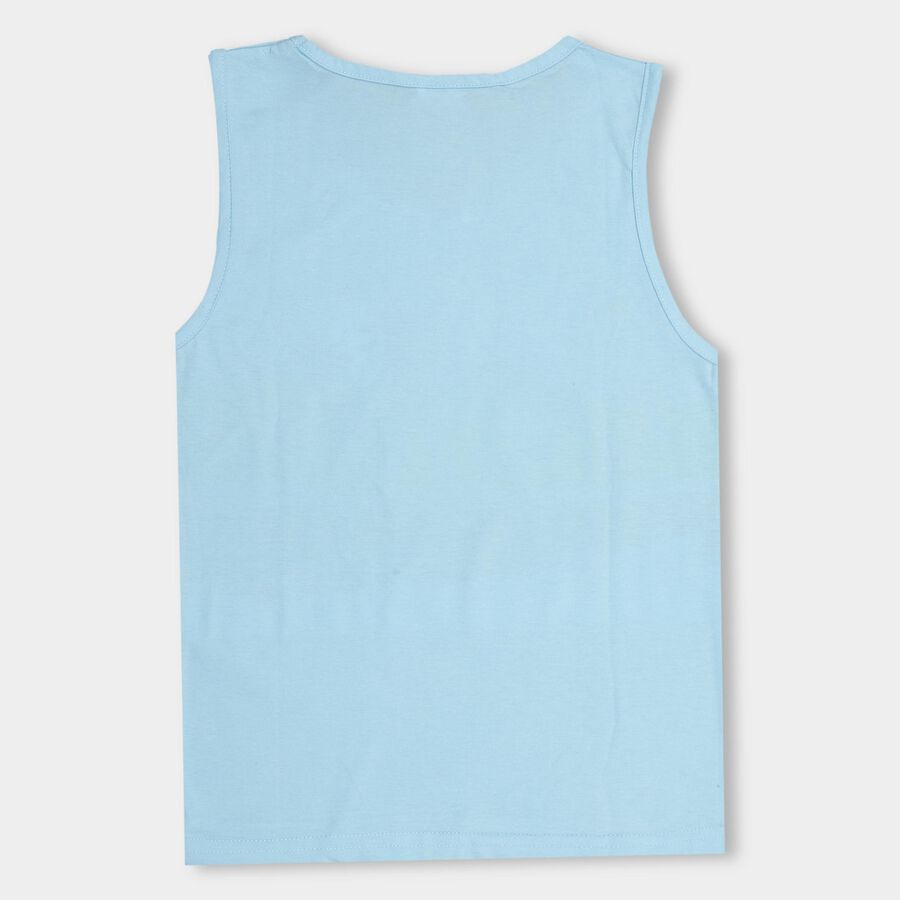Boys Light Blue Round Neck Sleeveless T-Shirt, Light Blue, large