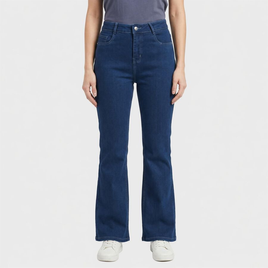 Women's Blue Bootcut Fit Lightly Faded Jeans, मध्यम नीला, large