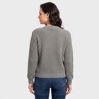 Women's Grey Round Neck Button-Front Cardigan, गहरा ग्रे, small